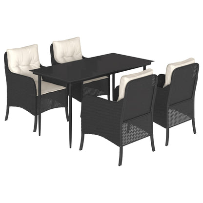 5-delige Tuinset met kussens poly rattan zwart