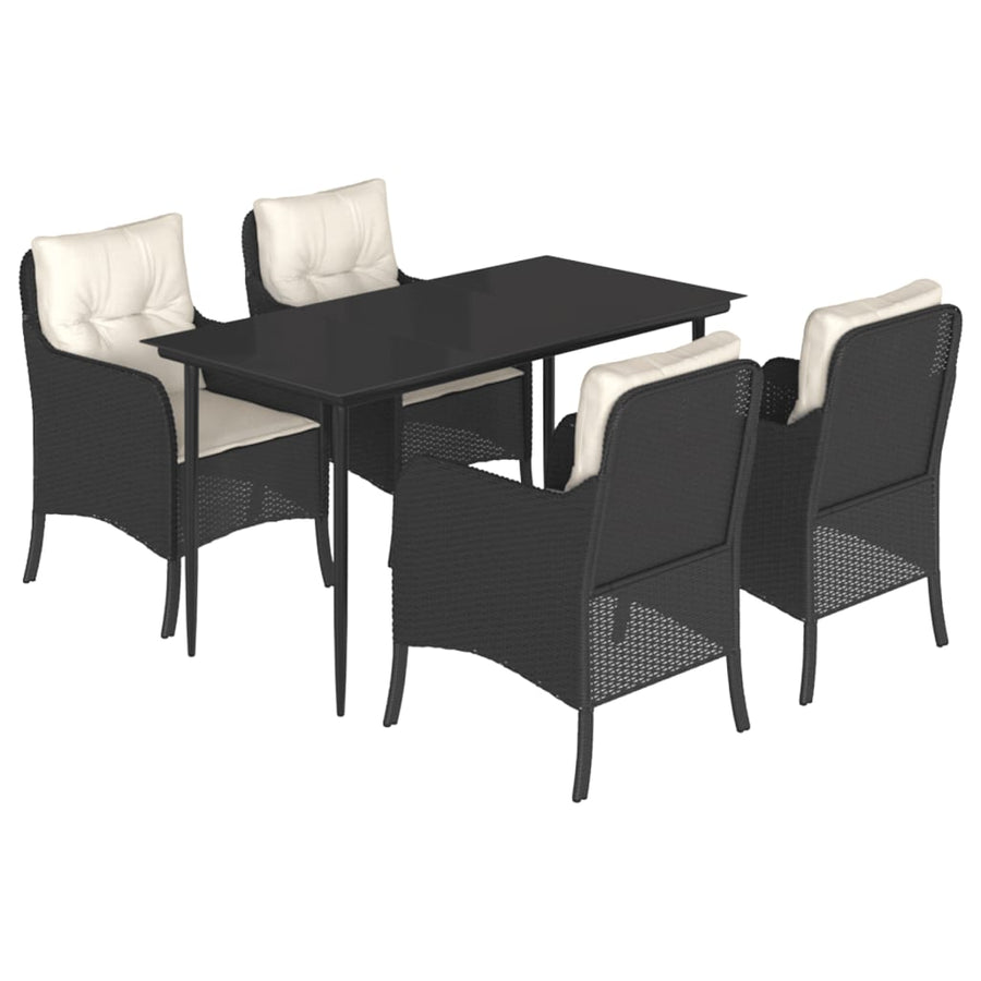 5-delige Tuinset met kussens poly rattan zwart