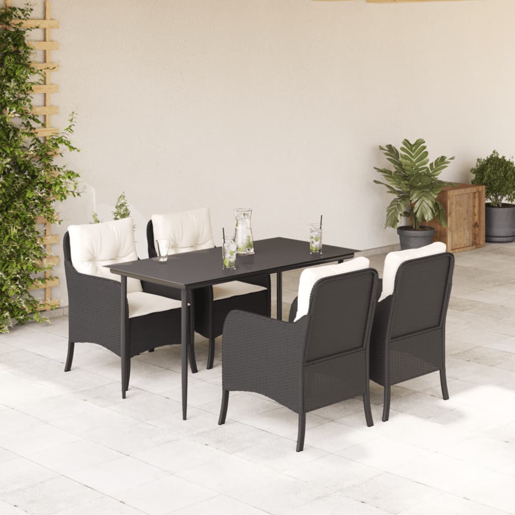 5-delige Tuinset met kussens poly rattan zwart