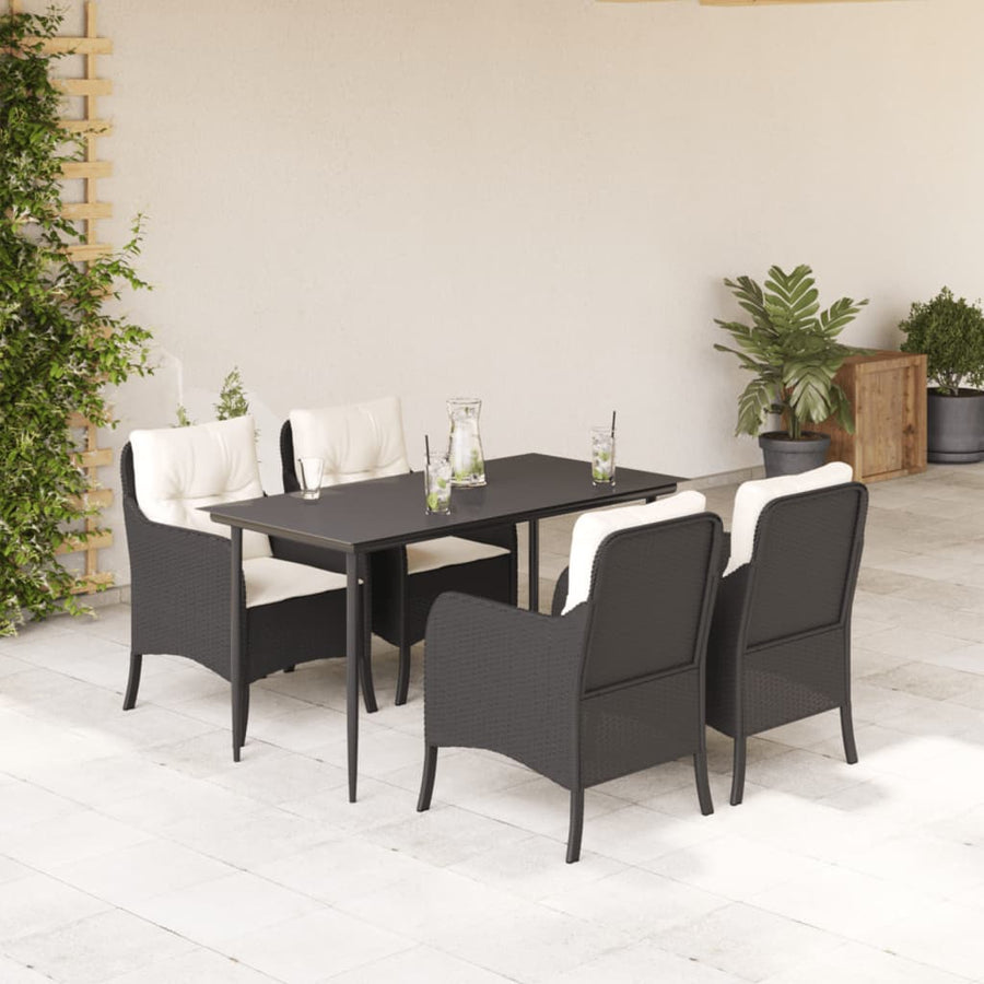 5-delige Tuinset met kussens poly rattan zwart