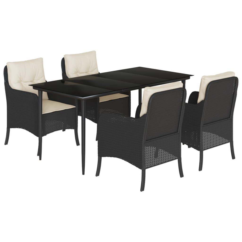5-delige Tuinset met kussens poly rattan zwart