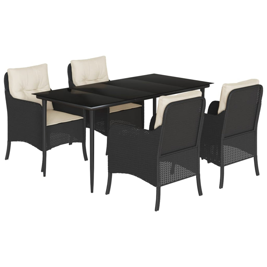 5-delige Tuinset met kussens poly rattan zwart
