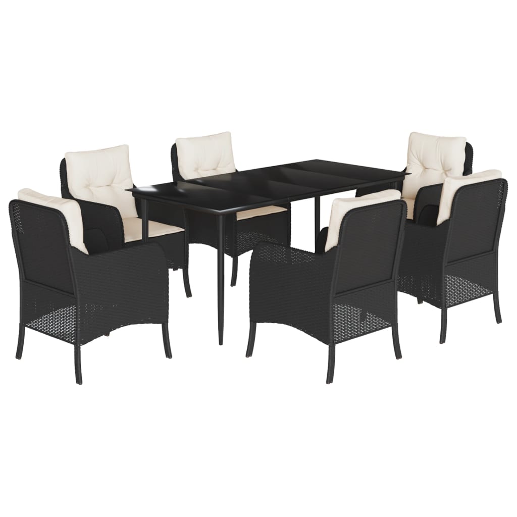 7-delige Tuinset met kussens poly rattan zwart