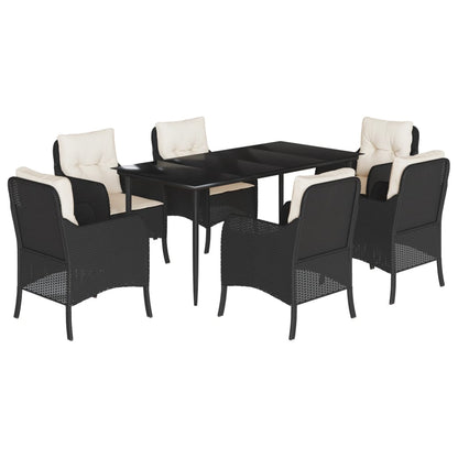 7-delige Tuinset met kussens poly rattan zwart