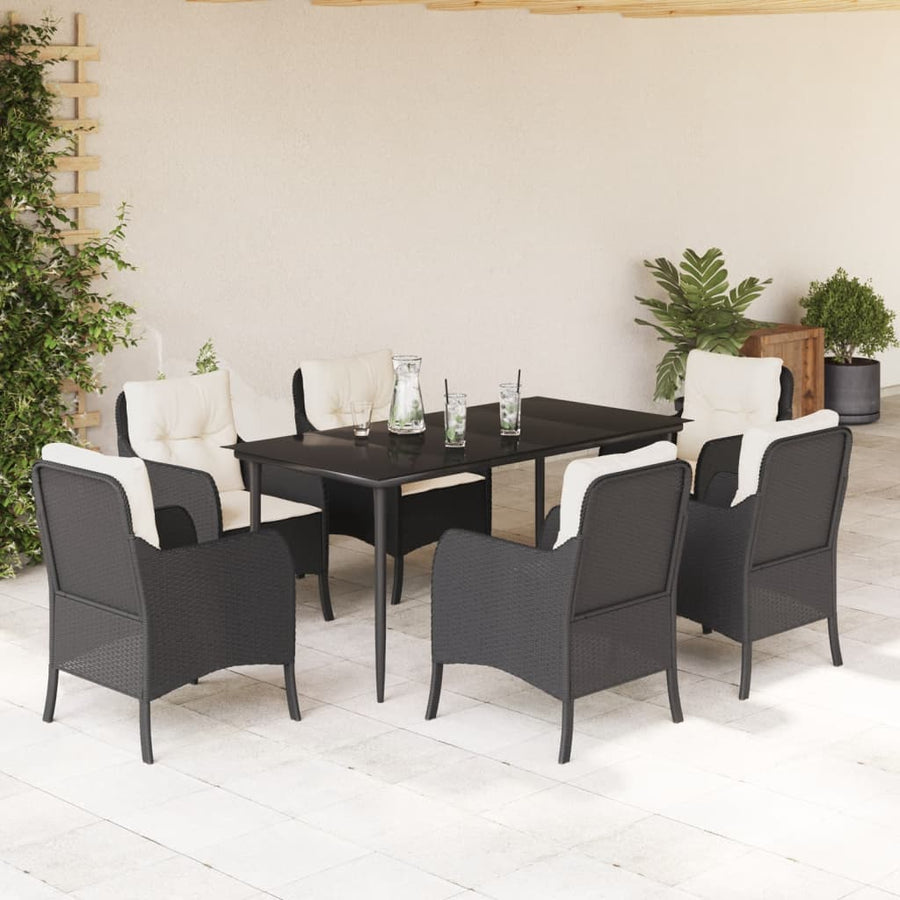 7-delige Tuinset met kussens poly rattan zwart