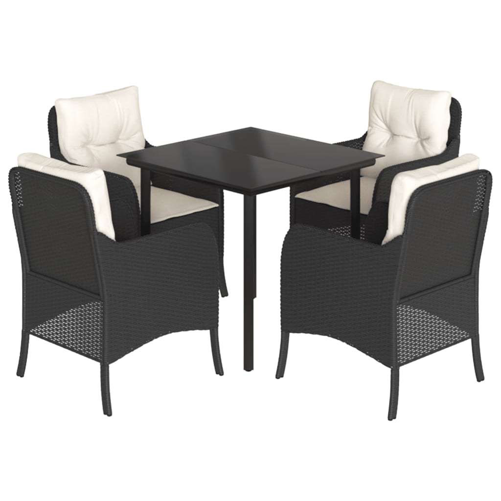 -Delige Tuinset Met Kussens Poly Rattan Zwart 5 80 cm tafellengte Ronde poot