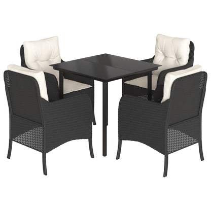 -Delige Tuinset Met Kussens Poly Rattan Zwart 5 80 cm tafellengte Ronde poot