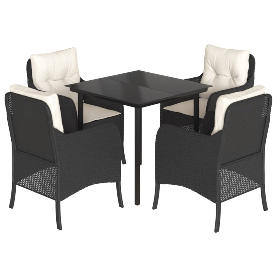 -Delige Tuinset Met Kussens Poly Rattan Zwart 5 80 cm tafellengte Ronde poot
