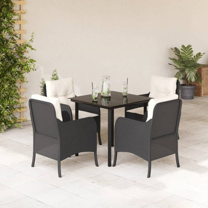 -Delige Tuinset Met Kussens Poly Rattan Zwart 5 80 cm tafellengte Ronde poot