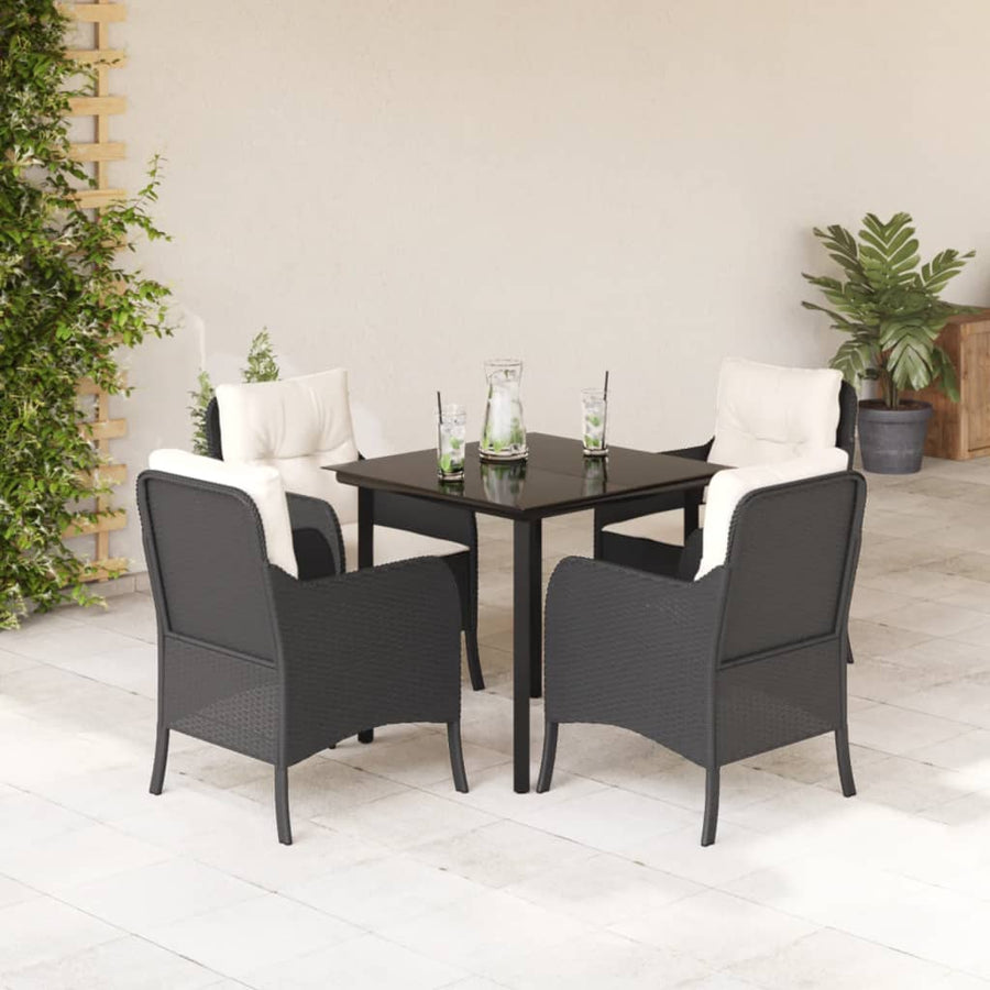 -Delige Tuinset Met Kussens Poly Rattan Zwart 5 80 cm tafellengte Ronde poot