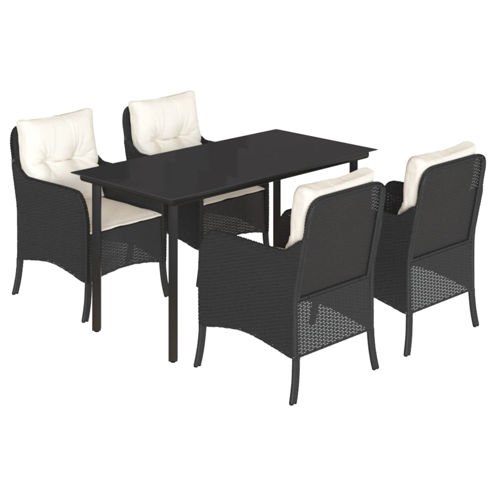 Tuinset met kussens poly rattan zwart 5 140 cm tafellengte Ronde poot