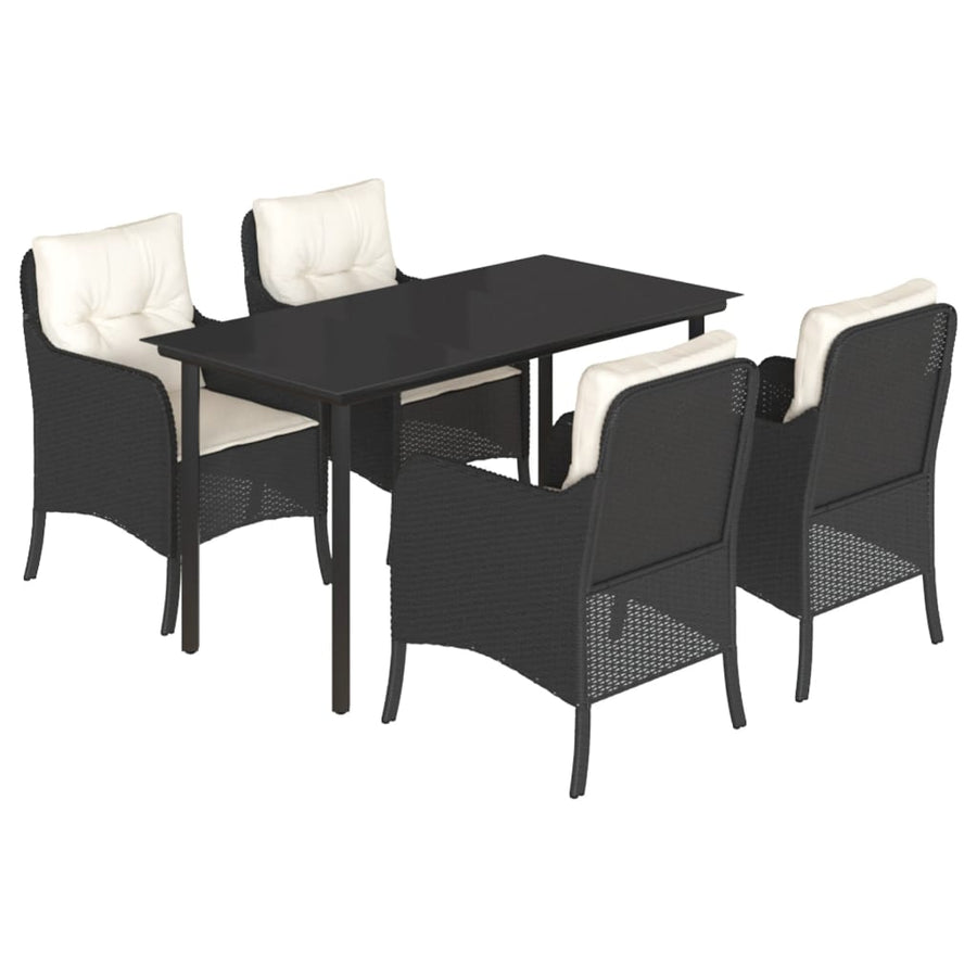 Tuinset met kussens poly rattan zwart 5 140 cm tafellengte Ronde poot
