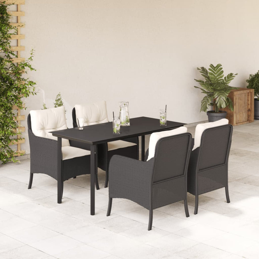 Tuinset met kussens poly rattan zwart 5 140 cm tafellengte Ronde poot