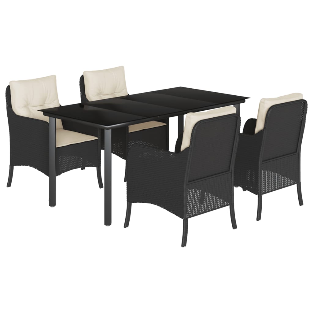 -Delige Tuinset Met Kussens Poly Rattan Zwart 5 160 cm tafellengte Ronde poot