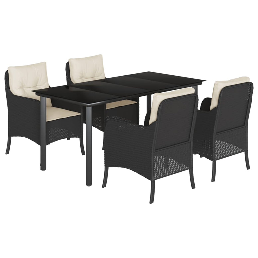 -Delige Tuinset Met Kussens Poly Rattan Zwart 5 160 cm tafellengte Ronde poot