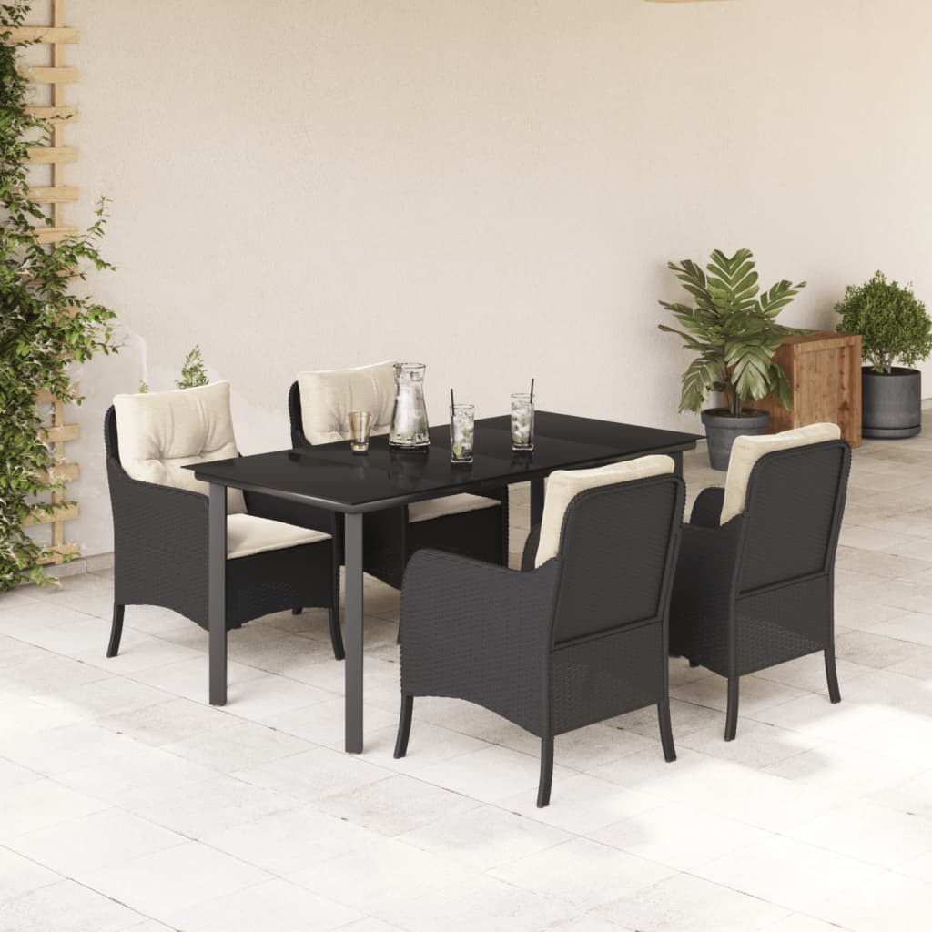 -Delige Tuinset Met Kussens Poly Rattan Zwart 5 160 cm tafellengte Ronde poot