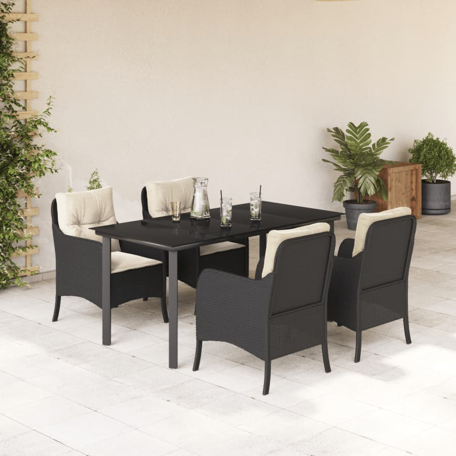 -Delige Tuinset Met Kussens Poly Rattan Zwart 5 160 cm tafellengte Ronde poot