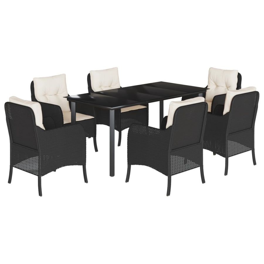 Tuinset met kussens poly rattan zwart 7 160 cm tafellengte Ronde poot