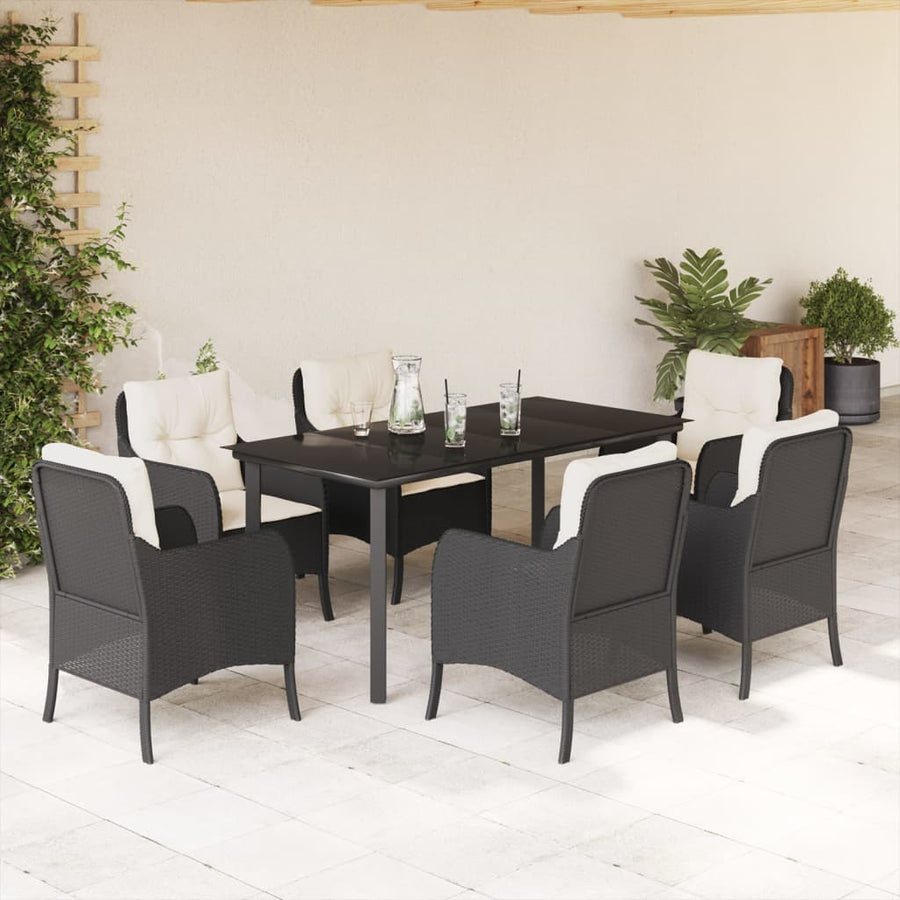 Tuinset met kussens poly rattan zwart 7 160 cm tafellengte Ronde poot