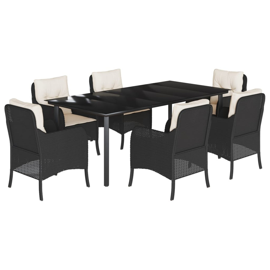 7-Delige Tuinset Met Kussens Poly Rattan Zwart 6 200 cm tafellengte