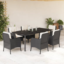 7-Delige Tuinset Met Kussens Poly Rattan Zwart 6 200 cm tafellengte