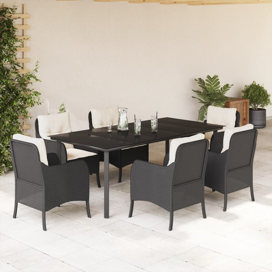 7-Delige Tuinset Met Kussens Poly Rattan Zwart 6 200 cm tafellengte