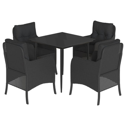 -Delige Tuinset Met Kussens Poly Rattan Zwart 5 80 cm tafellengte Puntige poot