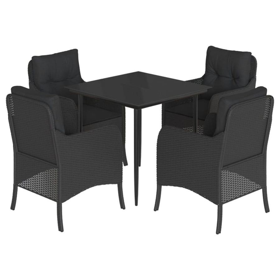 -Delige Tuinset Met Kussens Poly Rattan Zwart 5 80 cm tafellengte Puntige poot