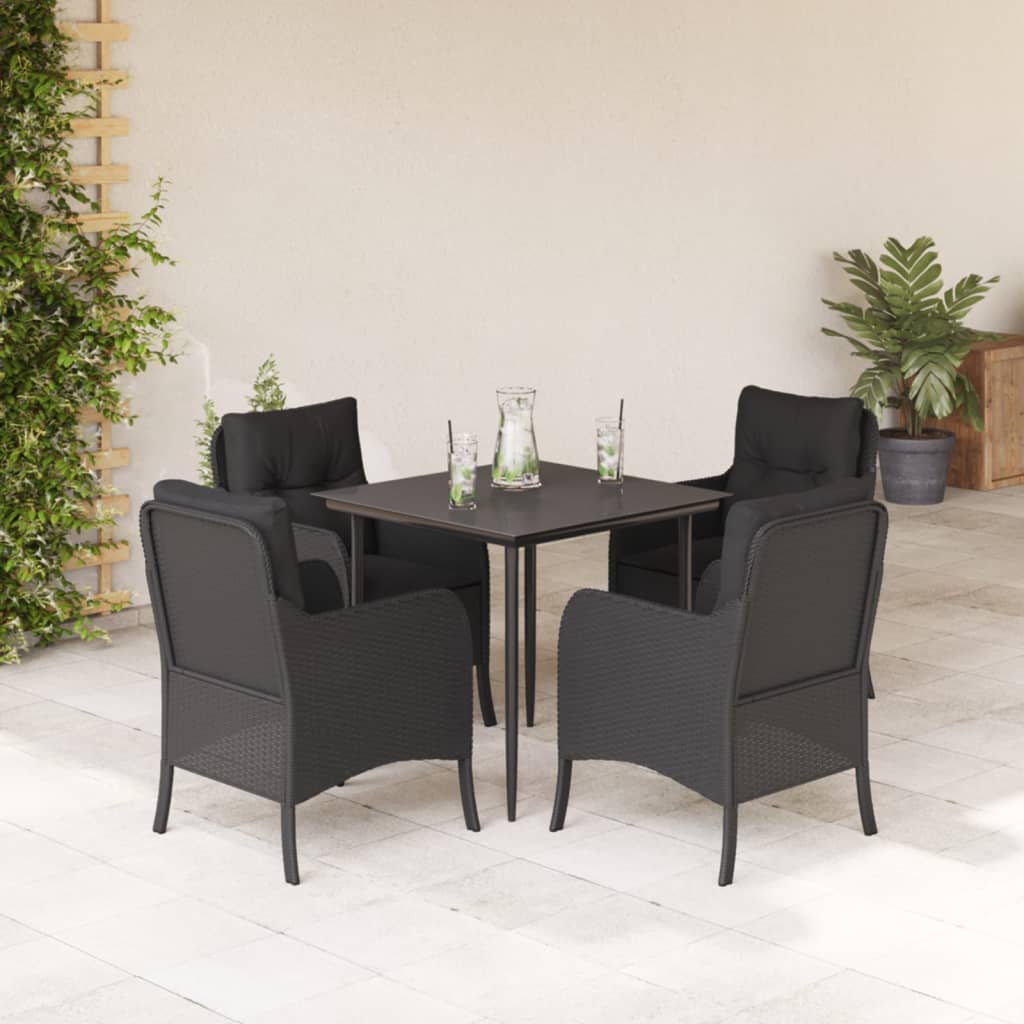 -Delige Tuinset Met Kussens Poly Rattan Zwart 5 80 cm tafellengte Puntige poot