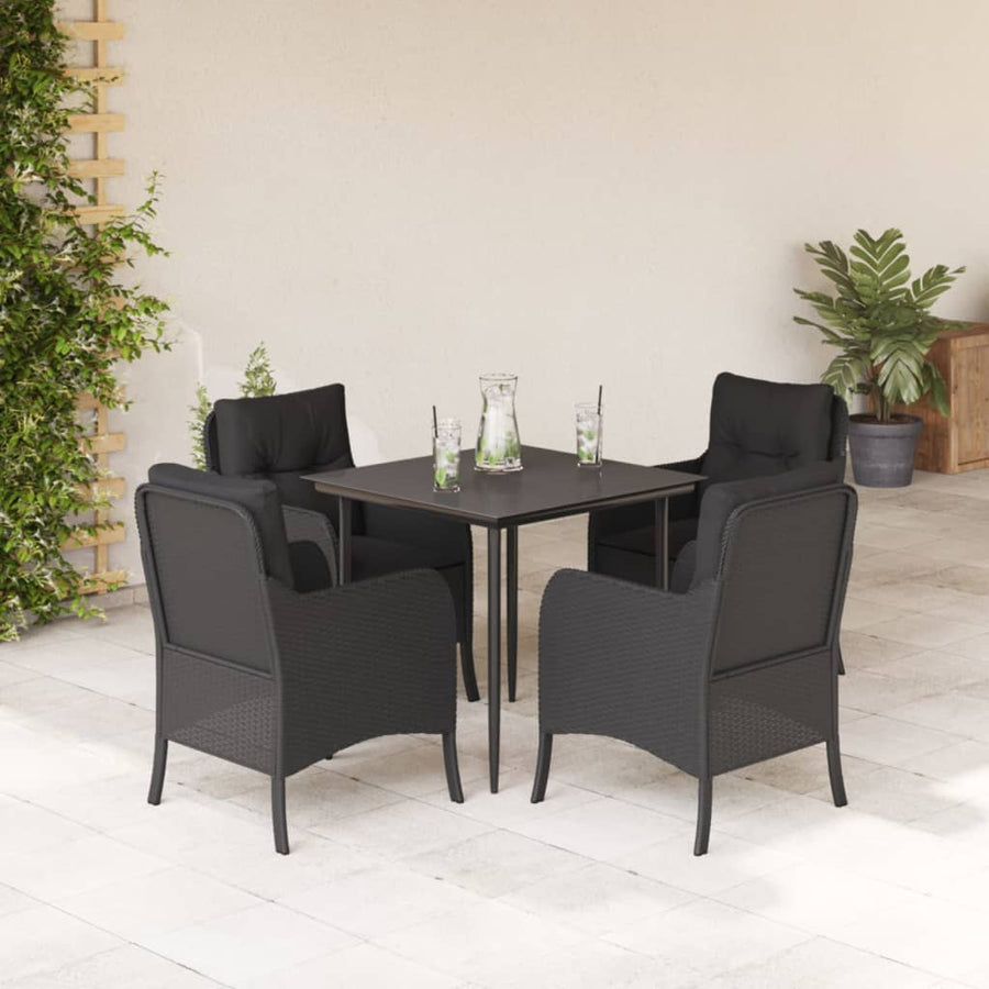 -Delige Tuinset Met Kussens Poly Rattan Zwart 5 80 cm tafellengte Puntige poot