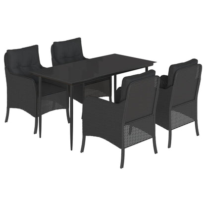 5-delige Tuinset met kussens poly rattan zwart