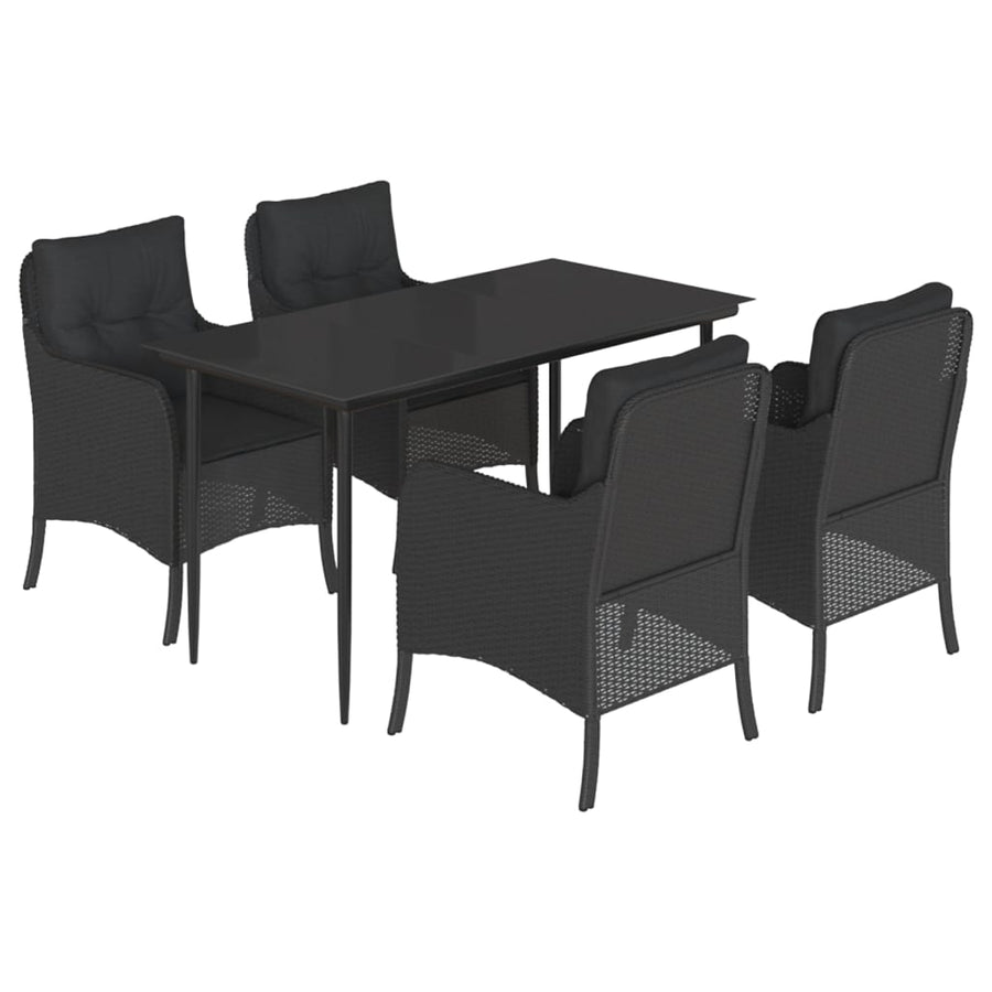 5-delige Tuinset met kussens poly rattan zwart