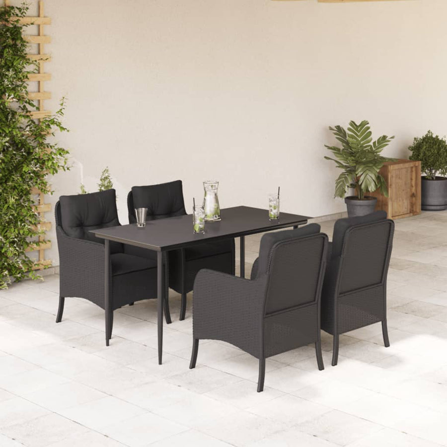 5-delige Tuinset met kussens poly rattan zwart