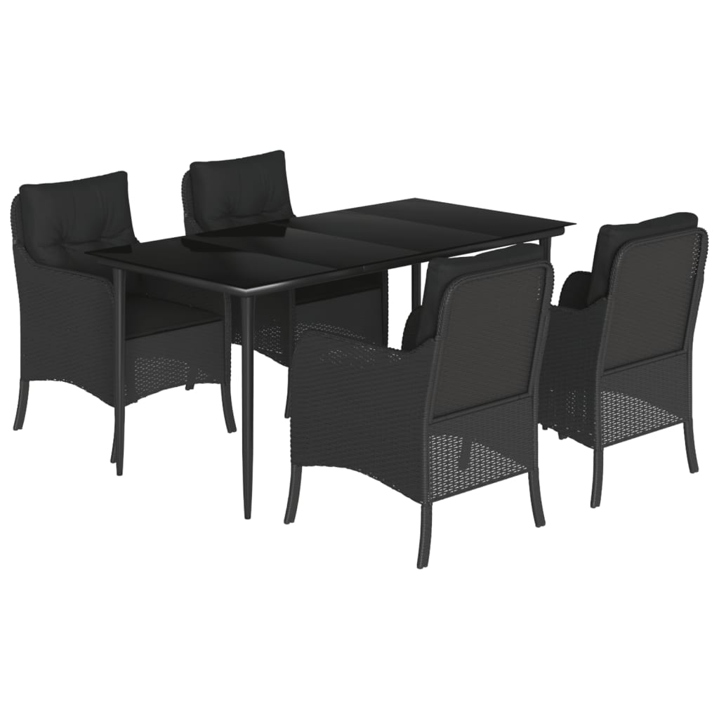 5-delige Tuinset met kussens poly rattan zwart
