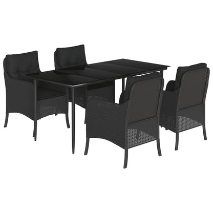 5-delige Tuinset met kussens poly rattan zwart