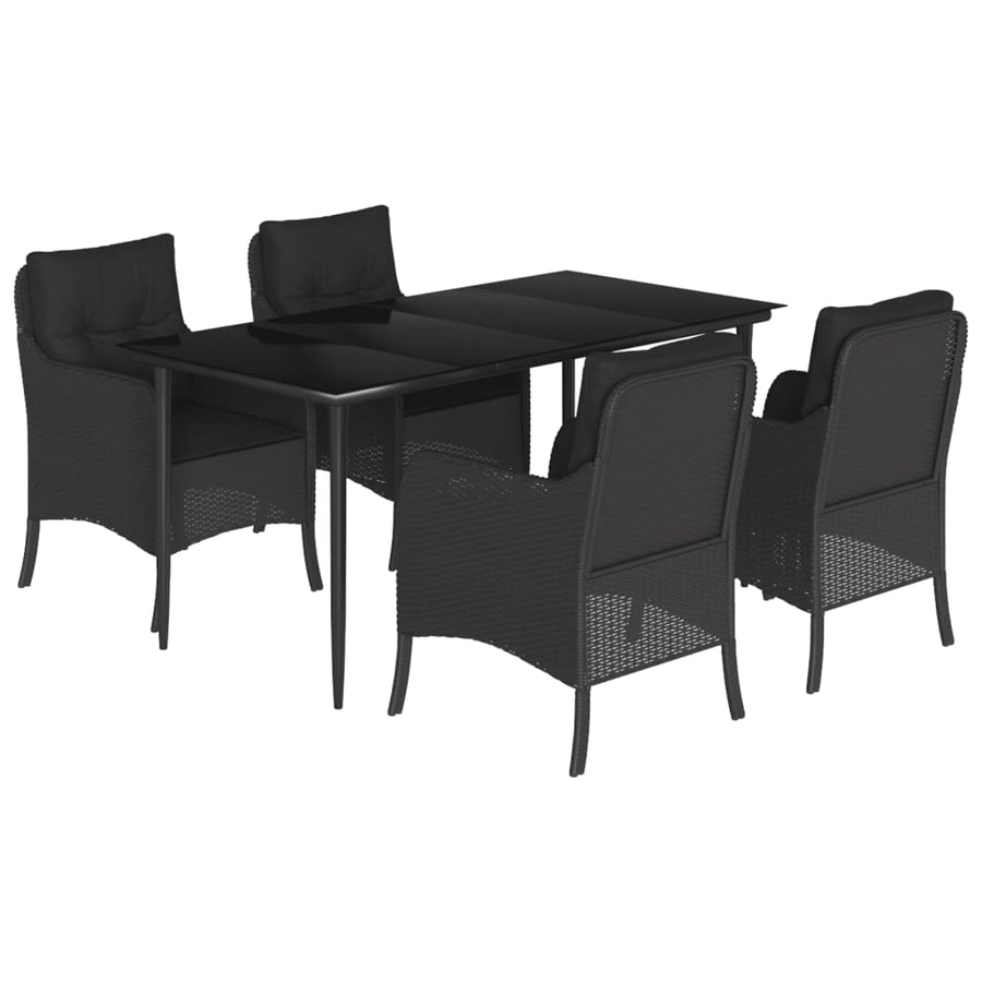 5-delige Tuinset met kussens poly rattan zwart