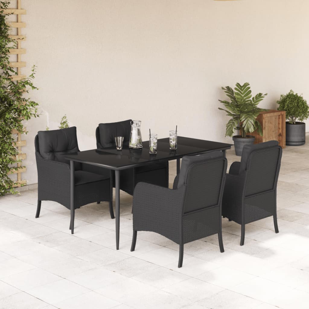 5-delige Tuinset met kussens poly rattan zwart