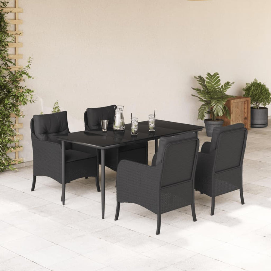 5-delige Tuinset met kussens poly rattan zwart