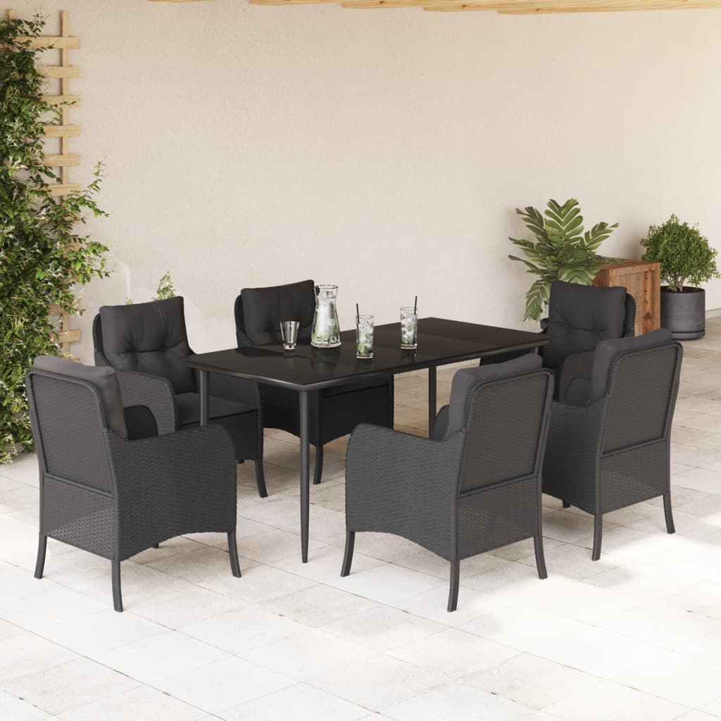 7-delige Tuinset met kussens poly rattan zwart