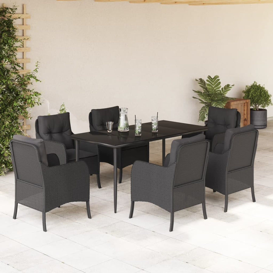7-delige Tuinset met kussens poly rattan zwart