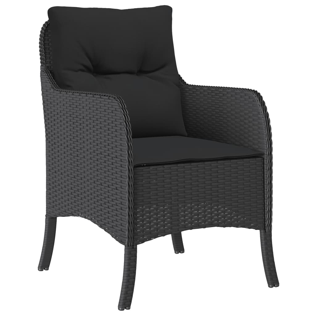 Tuinset met kussens poly rattan zwart 3 80 cm tafellengte Ronde poot