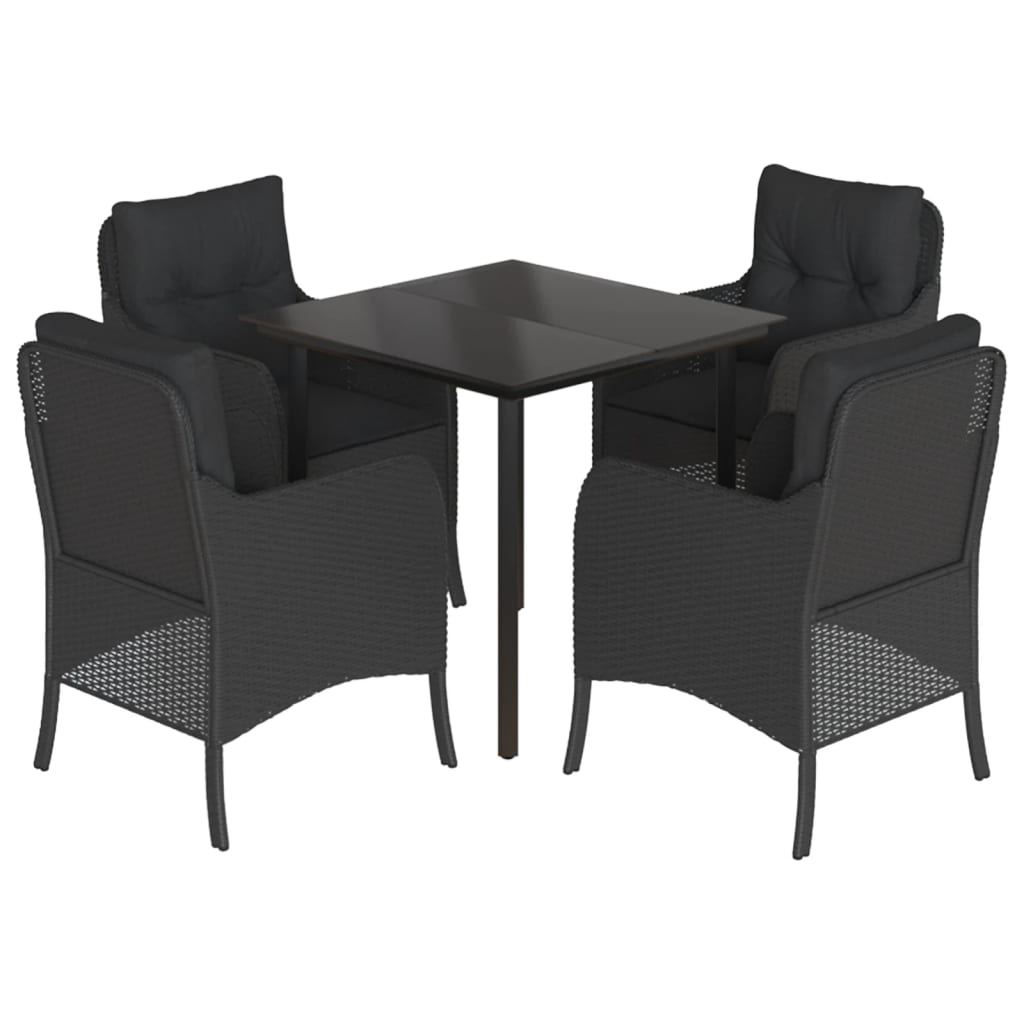 -Delige Tuinset Met Kussens Poly Rattan Zwart 5 80 cm tafellengte Ronde poot
