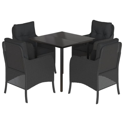 -Delige Tuinset Met Kussens Poly Rattan Zwart 5 80 cm tafellengte Ronde poot