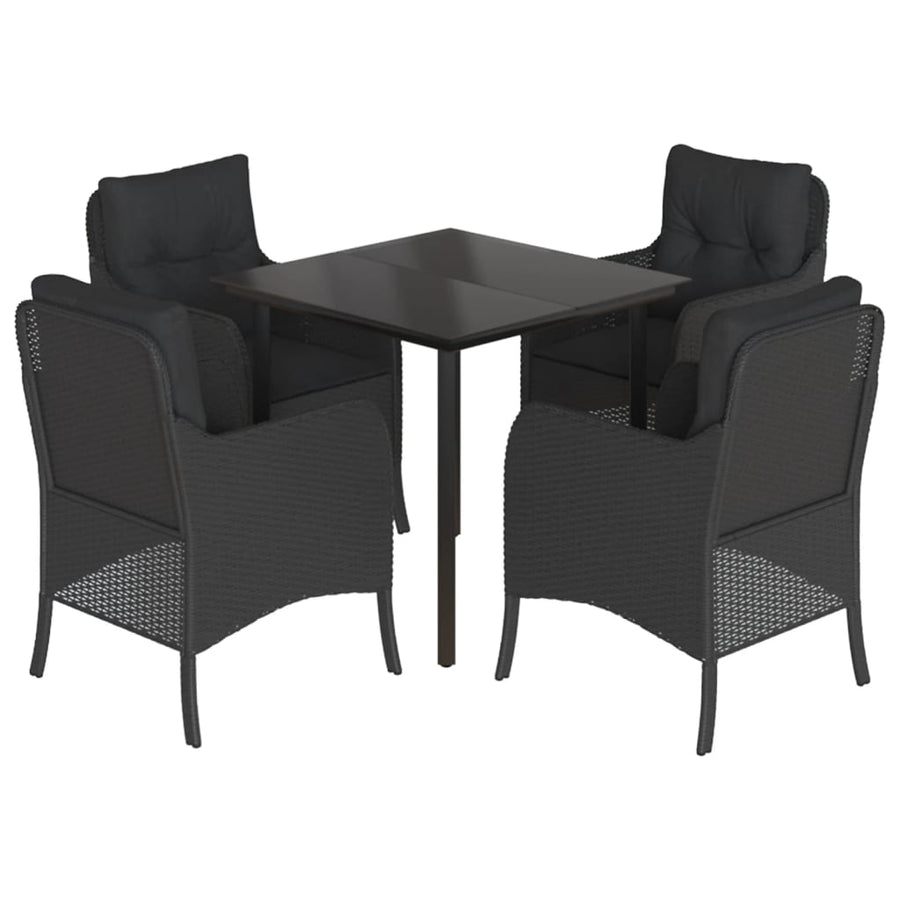 -Delige Tuinset Met Kussens Poly Rattan Zwart 5 80 cm tafellengte Ronde poot