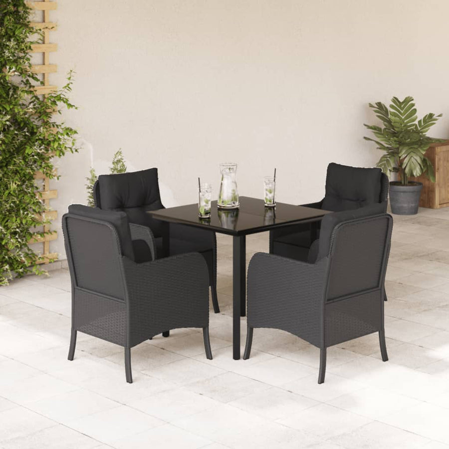 -Delige Tuinset Met Kussens Poly Rattan Zwart 5 80 cm tafellengte Ronde poot