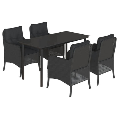Tuinset met kussens poly rattan zwart 5 140 cm tafellengte Ronde poot
