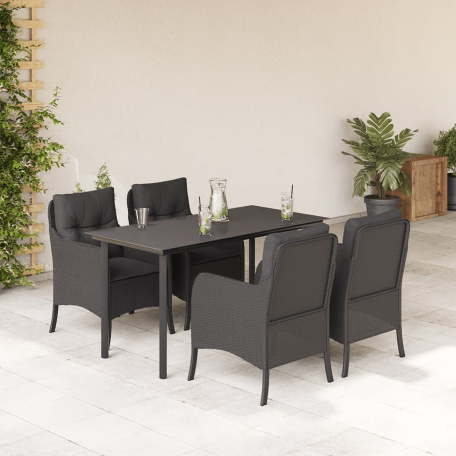 Tuinset met kussens poly rattan zwart 5 140 cm tafellengte Ronde poot