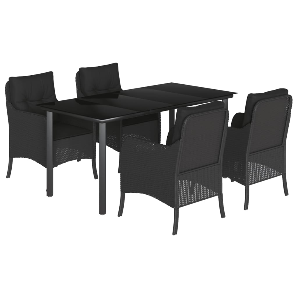 Tuinset met kussens poly rattan zwart 5 160 cm tafellengte Ronde poot