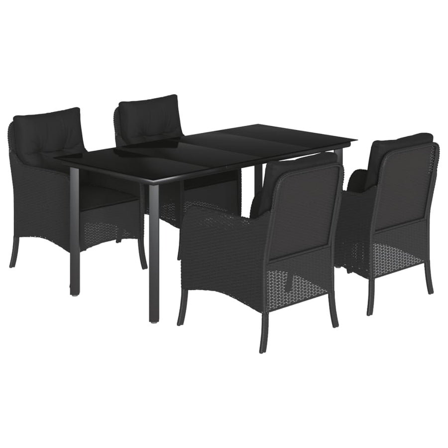 Tuinset met kussens poly rattan zwart 5 160 cm tafellengte Ronde poot