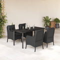 5-delige Tuinset met kussens poly rattan zwart